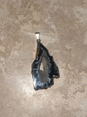 Black Agate Geode Pendant Necklace